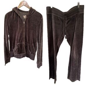 Vintage Express Women's Chocolate Brown Velour Drawstring Pants Tracksuit M/L